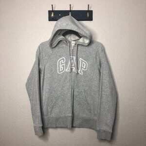 GAP Gray Spell Out Full Zip Hoodie Jacket Womens XS Comfy Casual Preppy Academia
